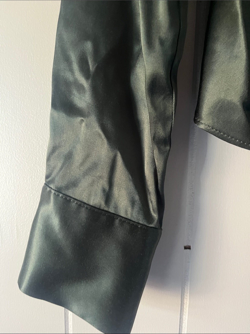 Zara Olive Satin Ruched Button-Front Shirt - Picture 6 of 13